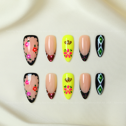 Press On Nail Colorful Flowers