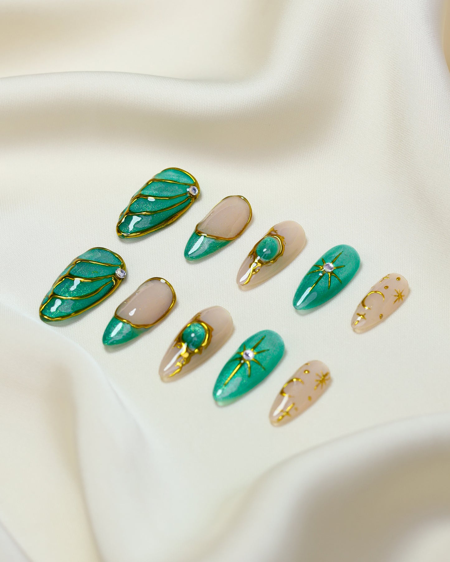 Press On Nail Y2K Green Cat Eye