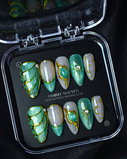 Press On Nail Y2K Green Cat Eye