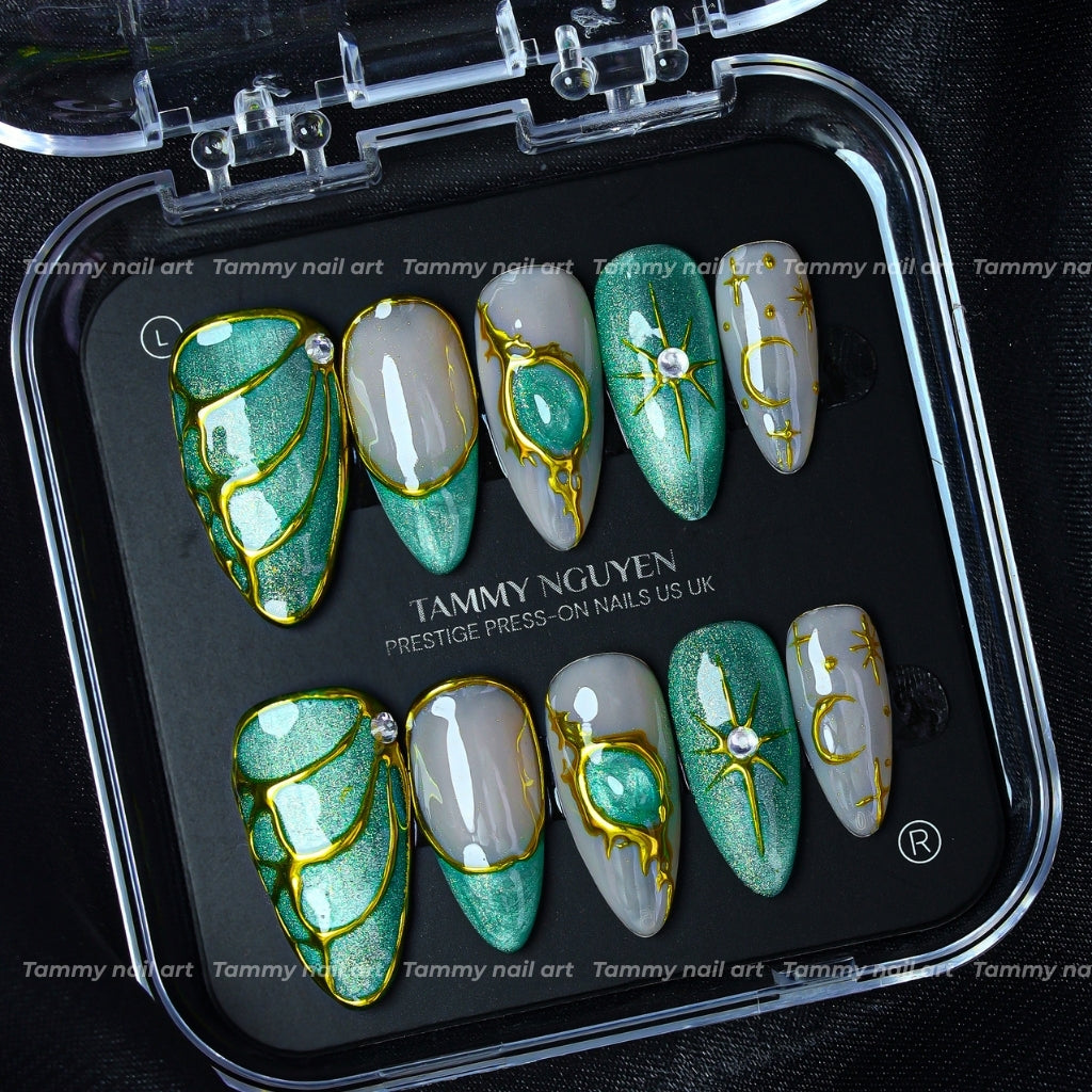 Press On Nail Y2K Green Cat Eye