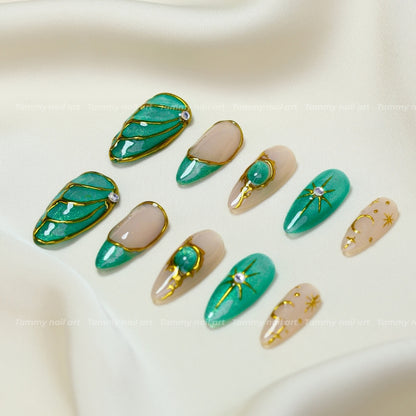Press On Nail Y2K Green Cat Eye
