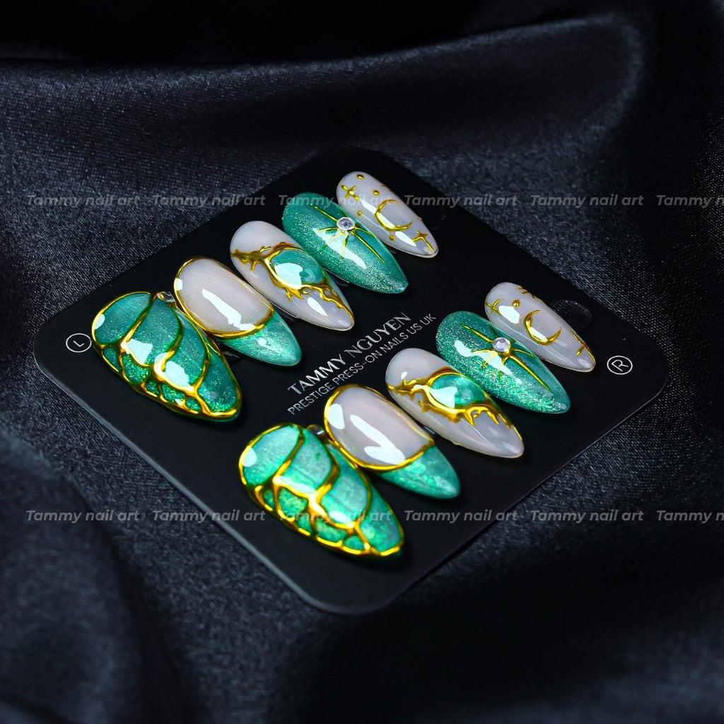 Press On Nail Y2K Green Cat Eye
