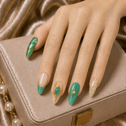 Press On Nail Y2K Green Cat Eye