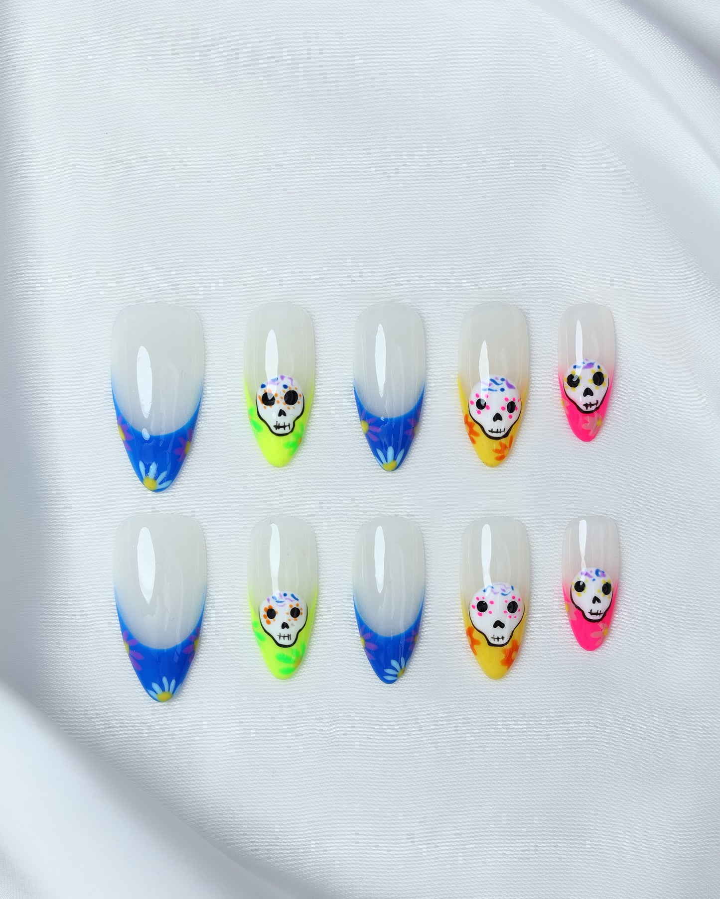 Press On Nail 3D Colorful Skull