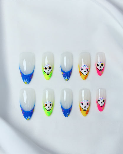 Press On Nail 3D Colorful Skull