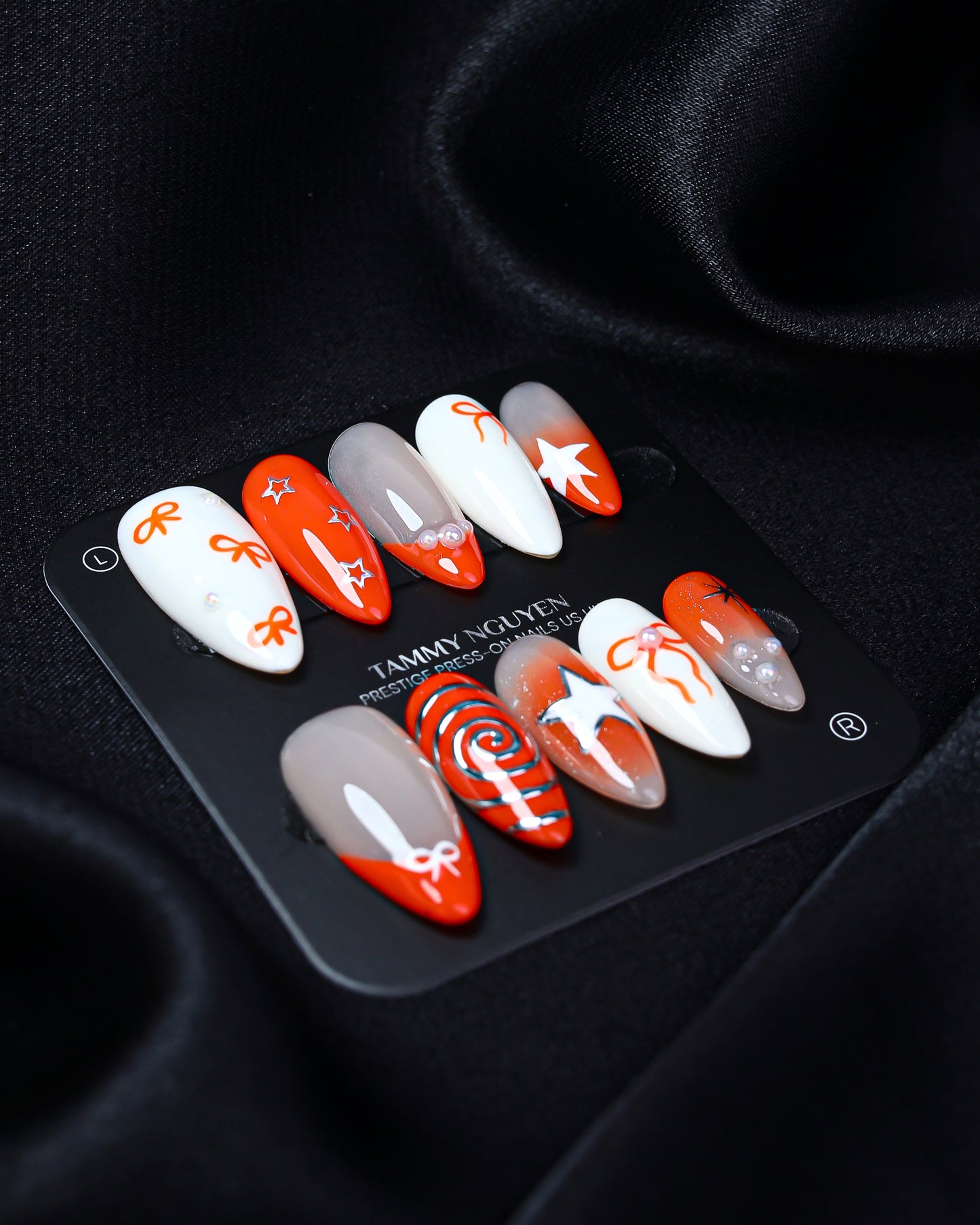 Press On Nail Bright Orange Bow