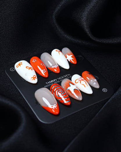 Press On Nail Bright Orange Bow