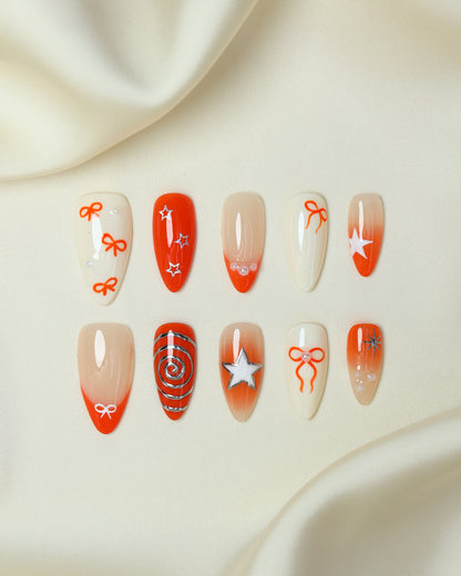 Press On Nail Bright Orange Bow