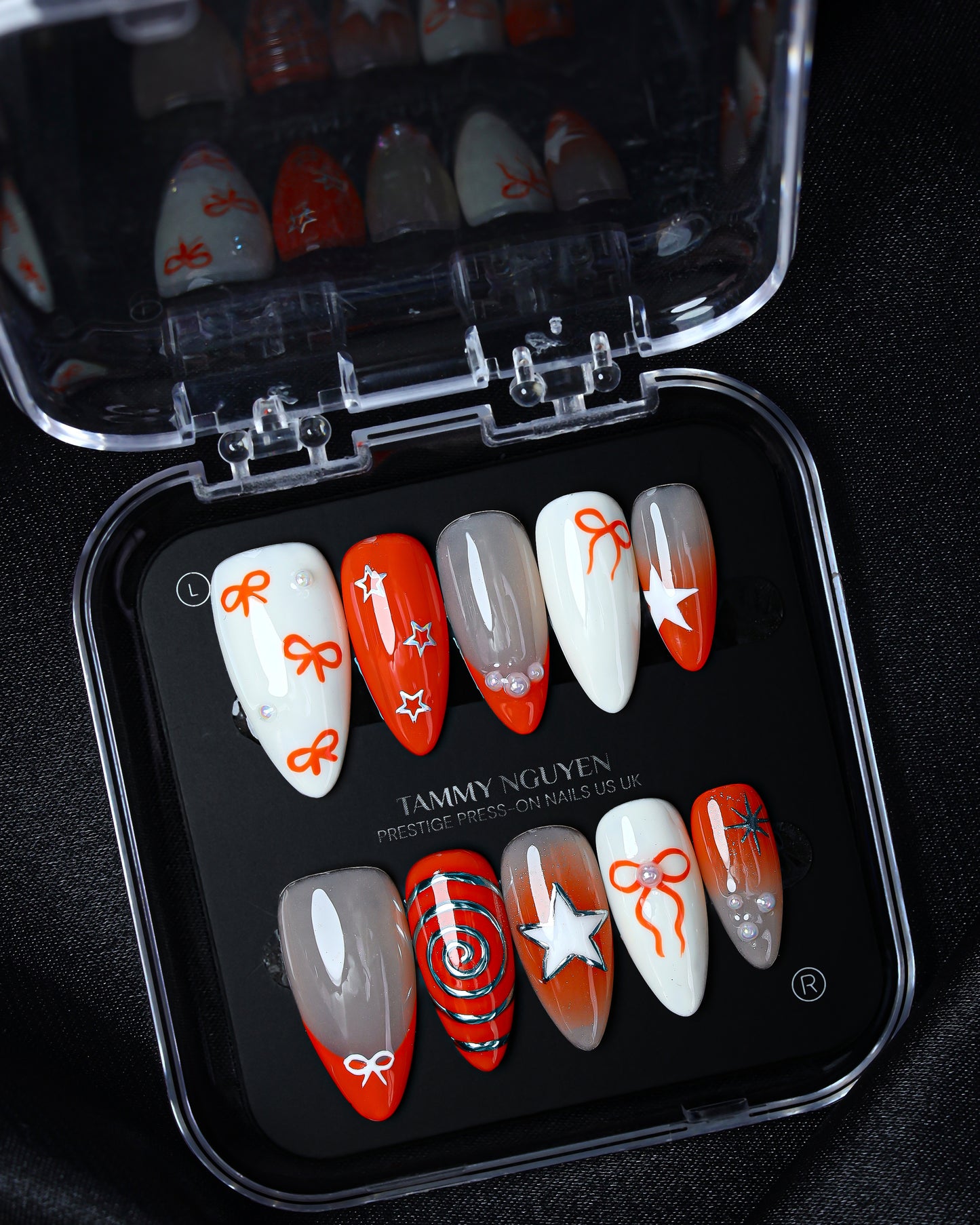 Press On Nail Bright Orange Bow