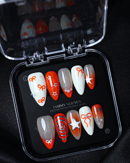 Press On Nail Bright Orange Bow