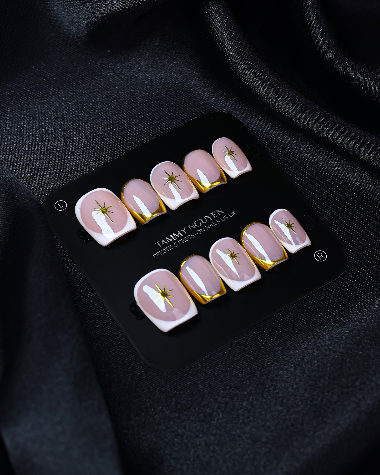Press On Nails Gold Star Square