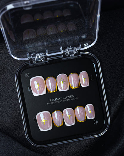 Press On Nails Gold Star Square