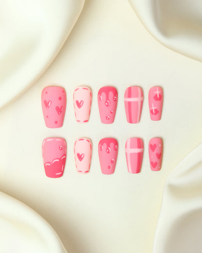 Press-on Nails Cute Pink Coffin