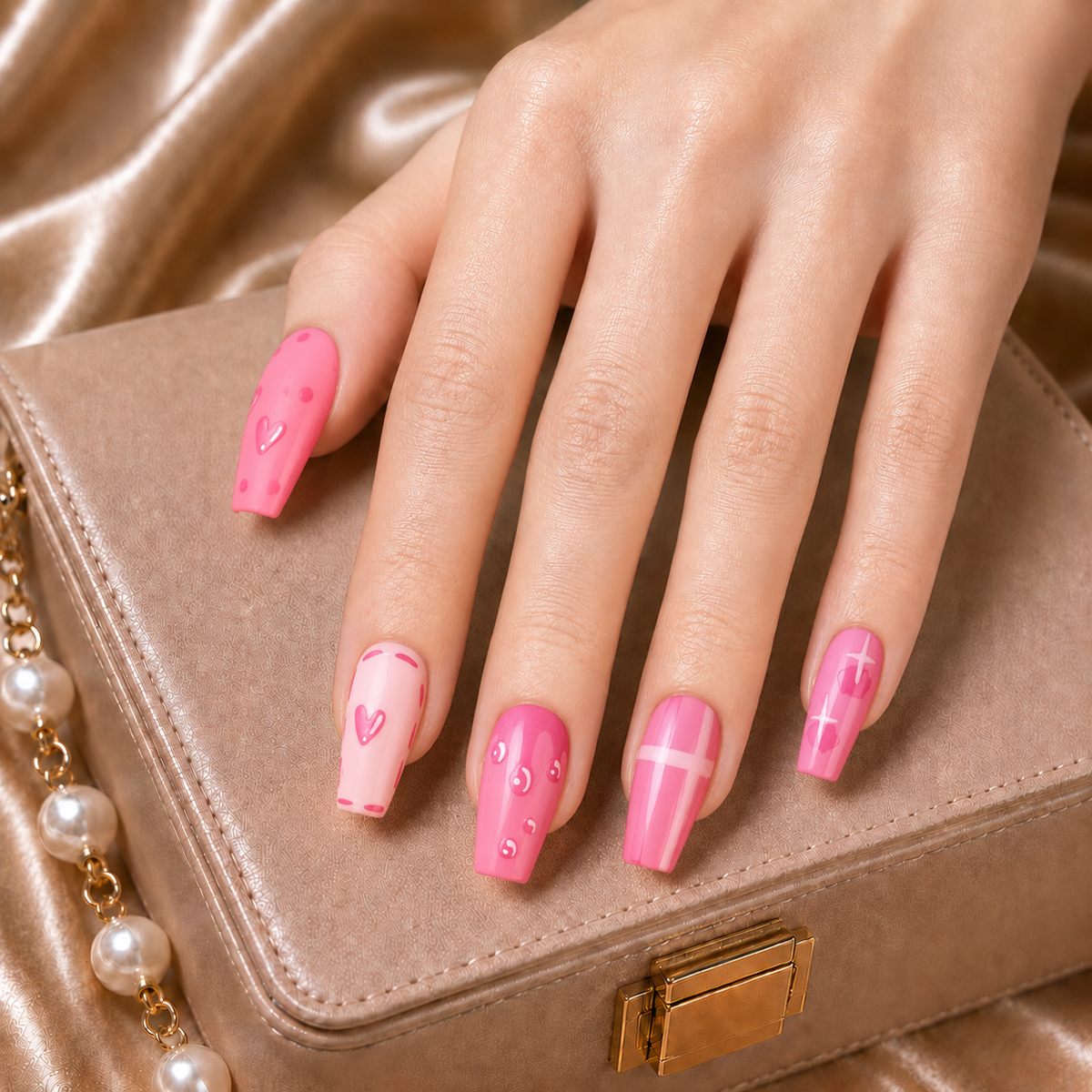 Press-on Nails Cute Pink Coffin