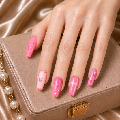 Press-on Nails Cute Pink Coffin