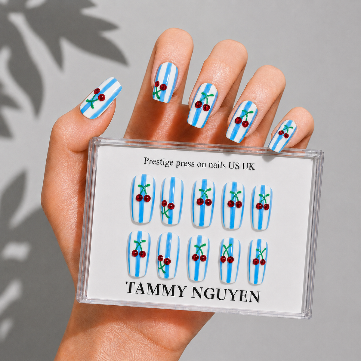 Press-on Nails Cherry Stripe