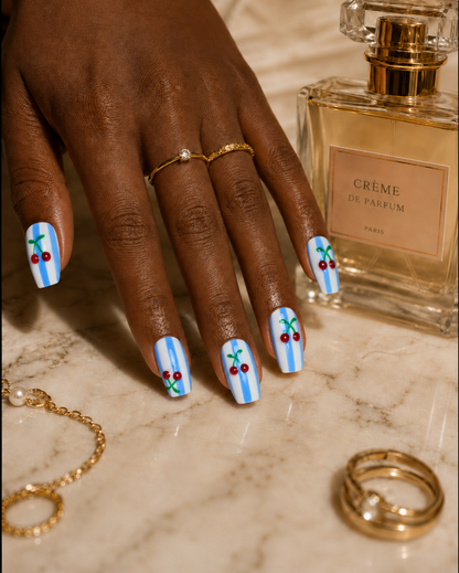Press-on Nails Cherry Stripe