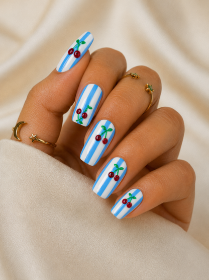 Press-on Nails Cherry Stripe