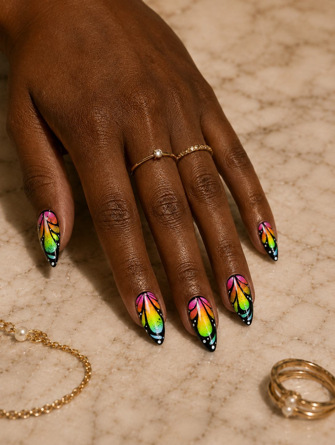 Press-on Nails Rainbow Butterfly