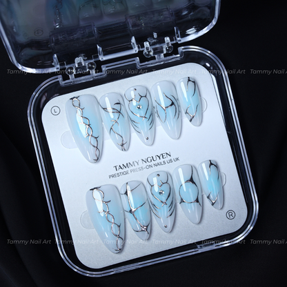Press On Nail Y2K Blue Aura 3D Chrome