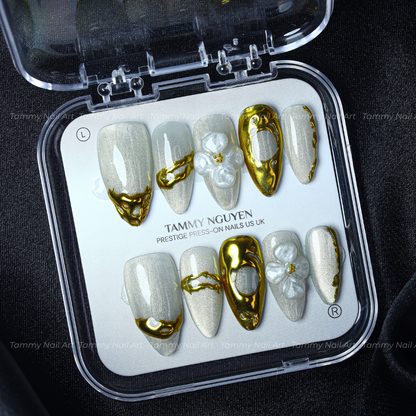 Press on Nails Summer Ocean Cat Eye 3D Gold