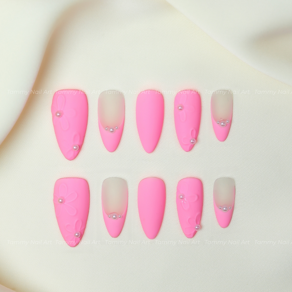 Press On Nail Pastel Pink 3D Flowers