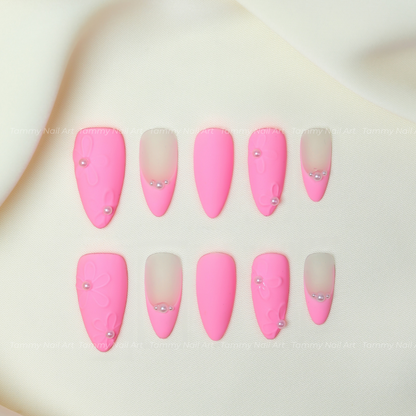 Press On Nail Pastel Pink 3D Flowers