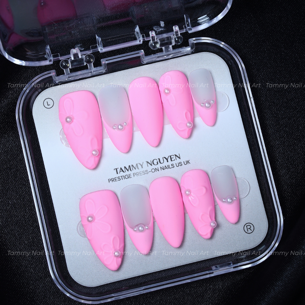 Press On Nail Pastel Pink 3D Flowers