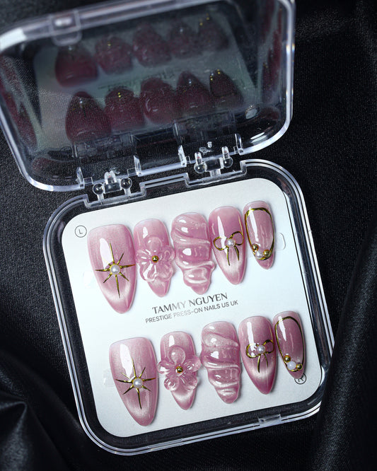 Press On Nails Summer Pink Cat Eye