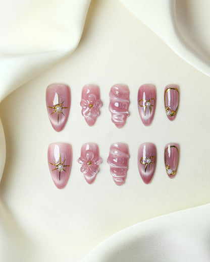 Press On Nails Summer Pink Cat Eye