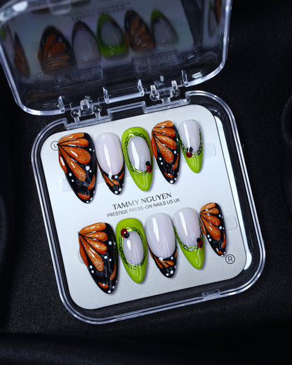 Press On Nail Colorful Butterfly Almond