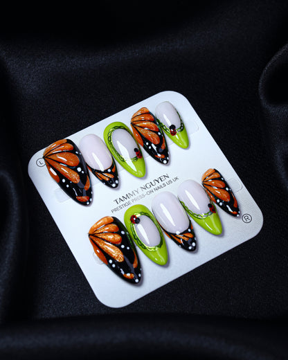 Press On Nail Colorful Butterfly Almond