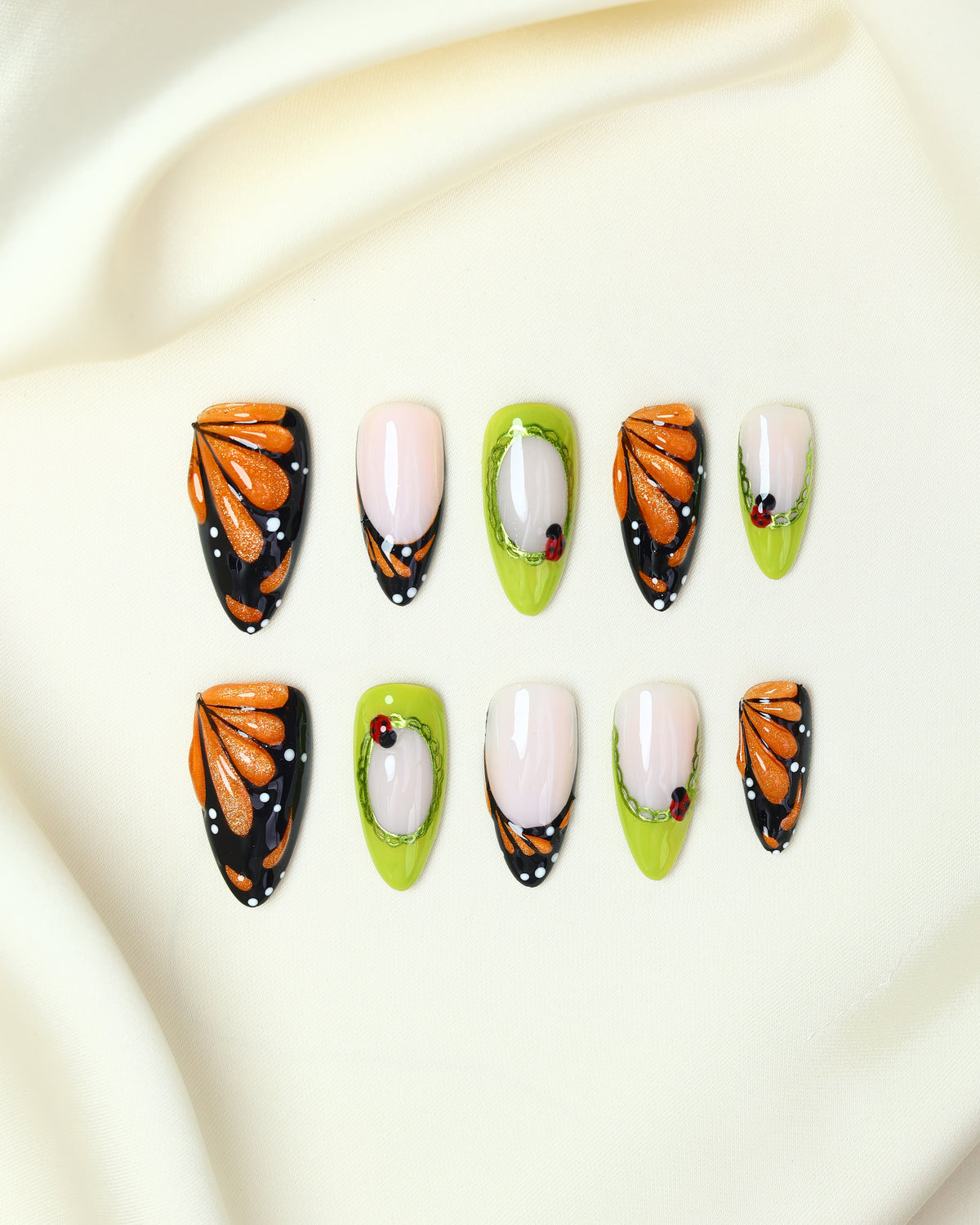 Press On Nail Colorful Butterfly Almond
