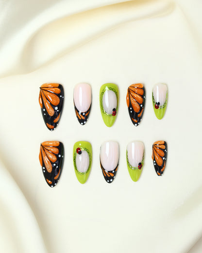 Press On Nail Colorful Butterfly Almond