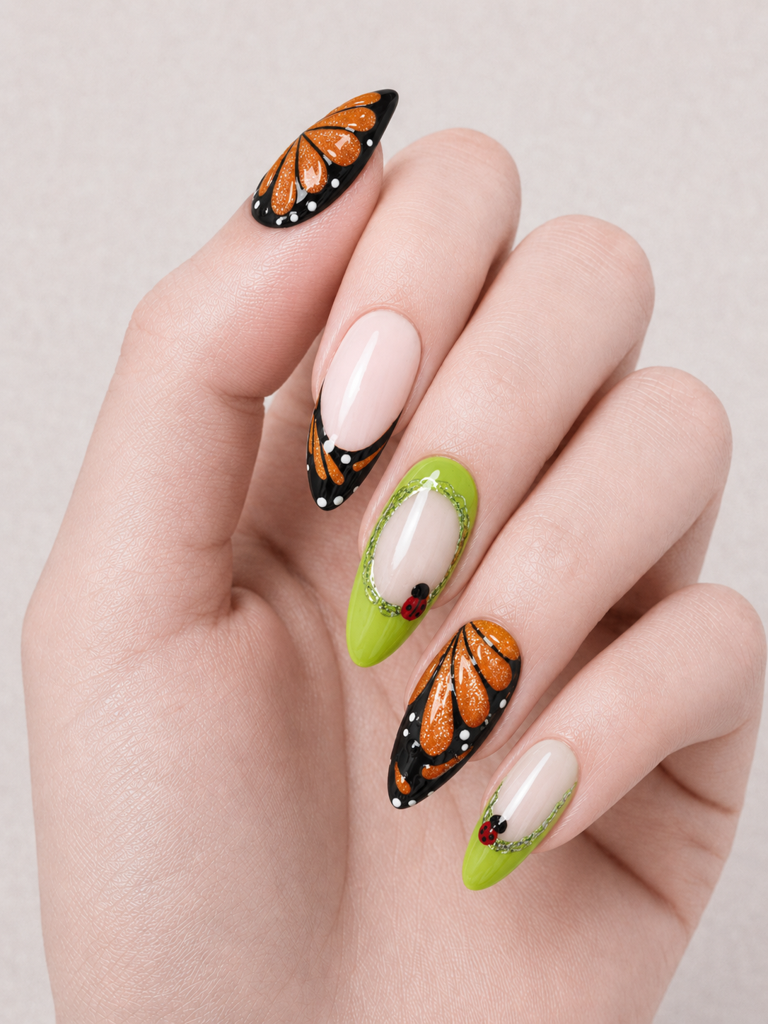 Press On Nail Colorful Butterfly Almond