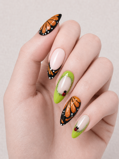 Press On Nail Colorful Butterfly Almond