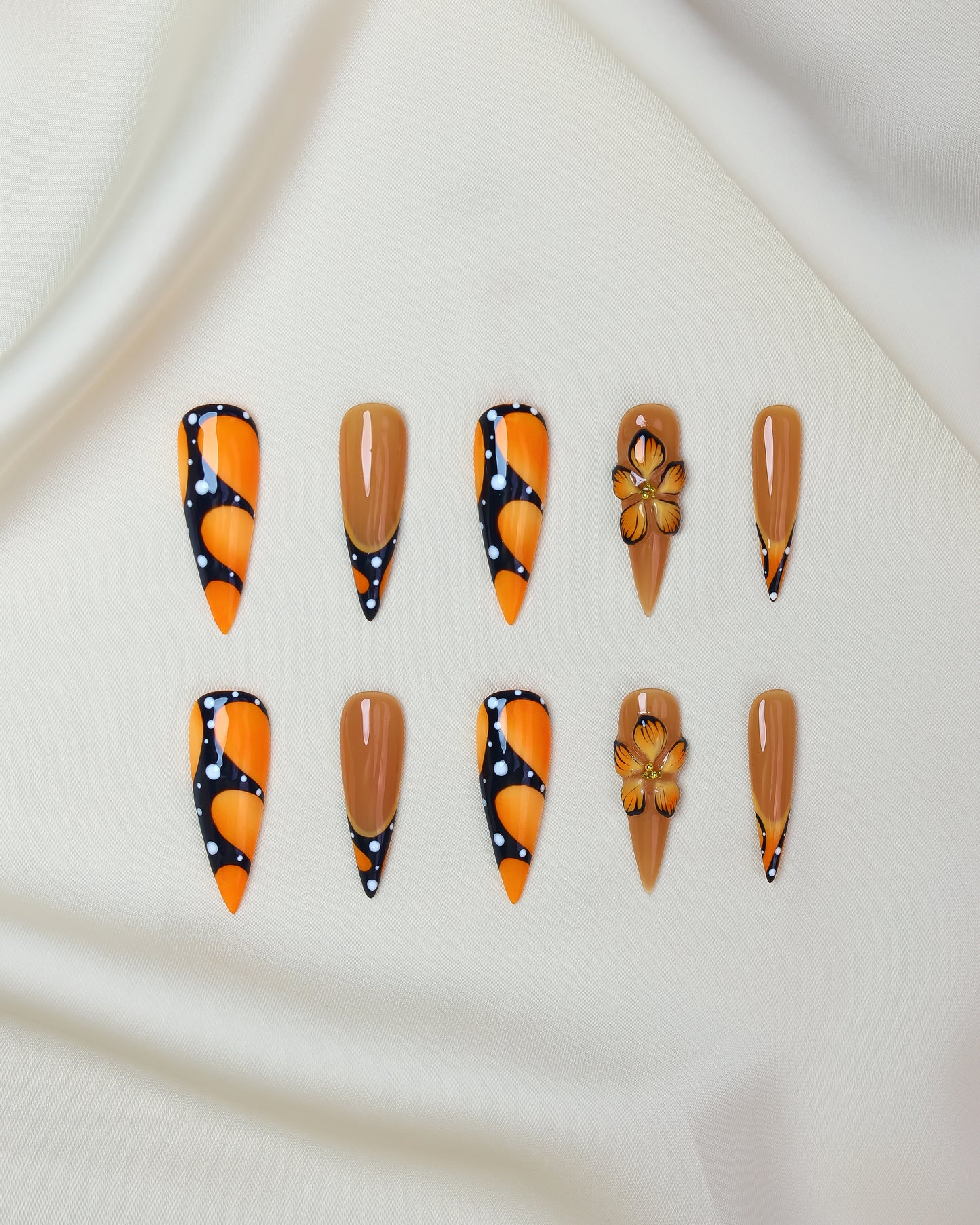 Press On Nail Summer Orange Butterfly