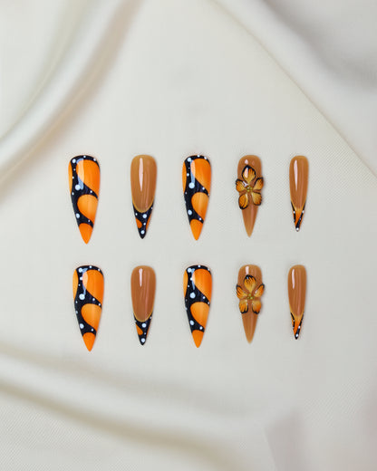 Press On Nail Summer Orange Butterfly