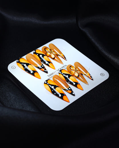 Press On Nail Summer Orange Butterfly