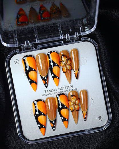 Press On Nail Summer Orange Butterfly