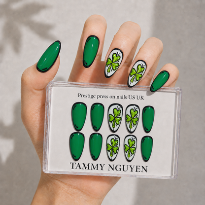 Press On Nail Green Clover Almond