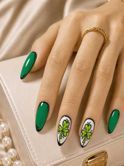 Press On Nail Green Clover Almond