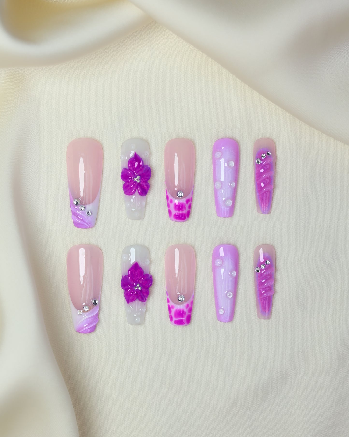 Press On Nail Purple Summer French