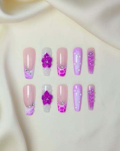 Press On Nail Purple Summer French