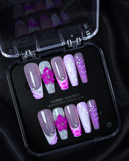Press On Nail Purple Summer French