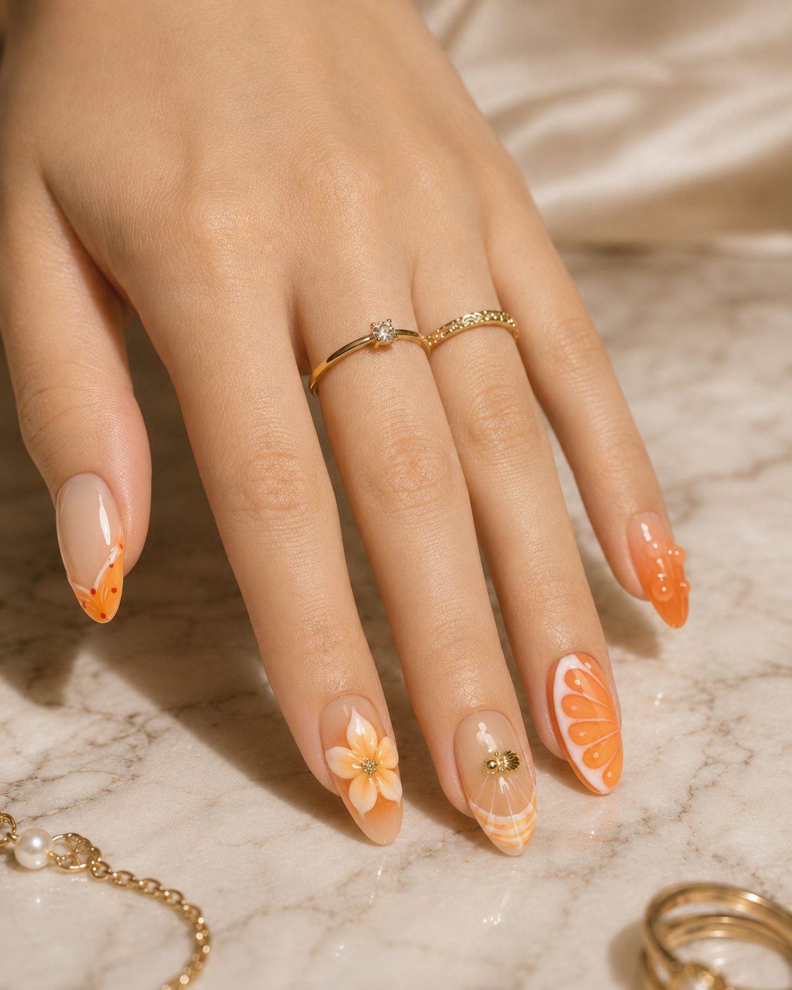 Press-on Nails Citrus Coast Almond Short