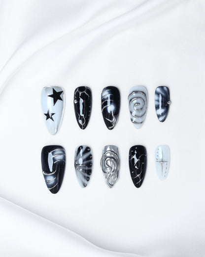 Press On Nail Dark Y2K Star