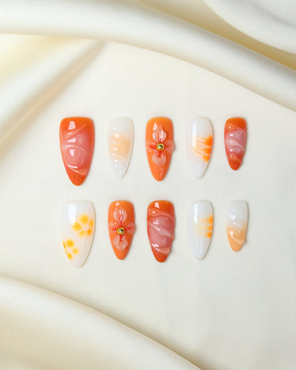 Press On Nail Summer Orange Almond