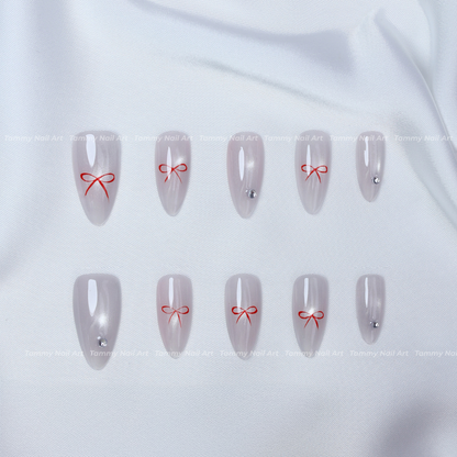 Press-on Nails Pearl Cat Eye Bow