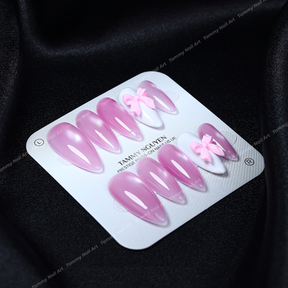 Press-on Nails Pink Pearl Ribbon